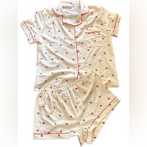 Cherry Print women’s Pajamas - Cream and Red